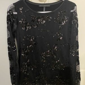 Whbm sheer beaded long sleeve top